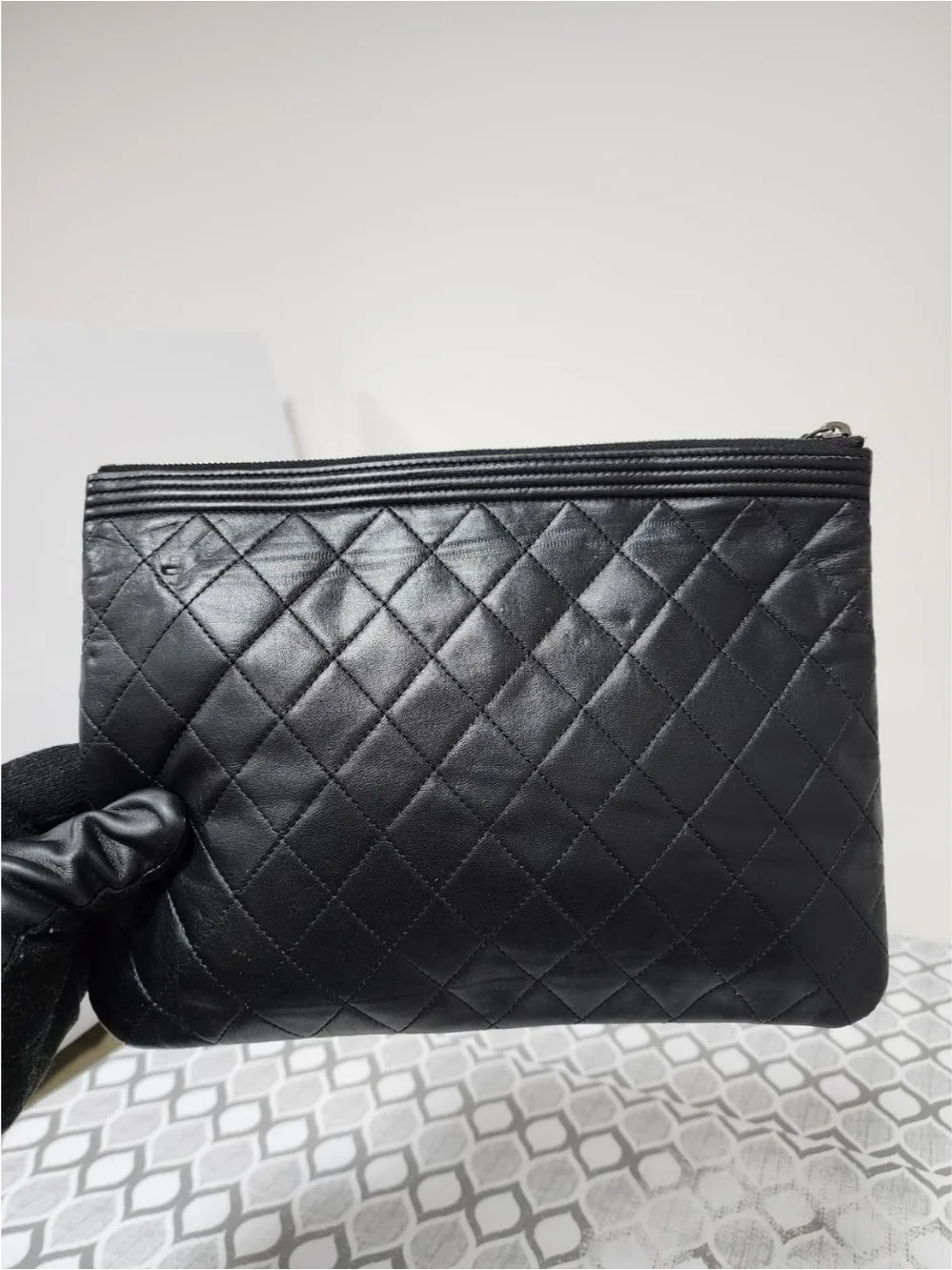 CHANEL Caviar Quilted Medium Boy Cosmetic Clutch Black